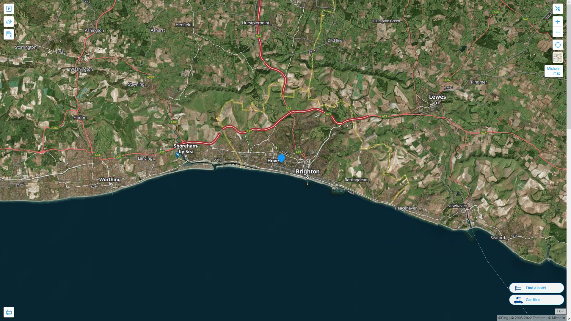 Hove Highway and Road Map with Satellite View